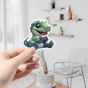 Gamer Dinosaur Sticker B | Dinosaur Sticker | Dinosaur | Waterproof Sticker | Scratch Resistant | Laptop Sticker | Phone Case Sticker