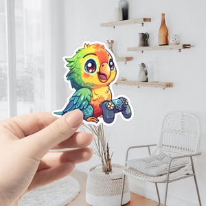 Gamer Parrot Sticker B | Parrot Sticker | Animal Sticker | Waterproof Sticker | Scratch Resistant | Laptop Sticker | Phone Case Sticker