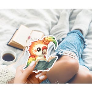 Reading Parrot Sticker A | Parrot Sticker | Animal Sticker | Waterproof Sticker | Scratch Resistant | Laptop Sticker | Phone Case Sticker