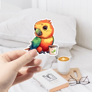 Coffee Parrot Sticker A | Parrot Sticker | Animal Sticker | Waterproof Sticker | Scratch Resistant | Laptop Sticker | Phone Case Sticker