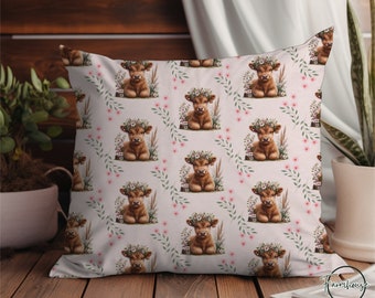 Highland Cow Pillow Home Decor Gift For Her Cow Pattern Throw Pillow Gift For Farmers Gift For Homestaed Baby Nursery Pillow Baby Highland