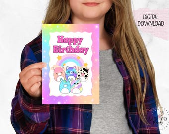 Squishmallow Birthday Card: Rainbow Squishy Design (Digital Download, 5x7 Printable Card)