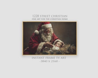 Santa and Baby Jesus Frame TV Art: Christmas Christian Decor (Digital Download)