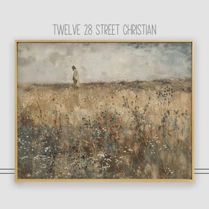 Lámina de arte cristiano: Jesús en el prado, decoración religiosa para el hogar.