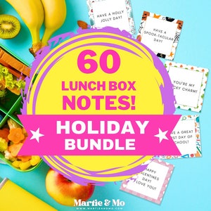 Holiday Lunch Box Notes, Kids Lunchbox Notes, Printable Lunch Box Notes, Holiday theme Lunchbox Notes, Instant Download (LB2)