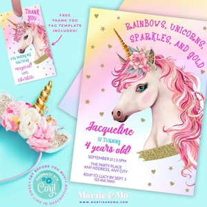 Editable Unicorn Birthday Invitation Magical Birthday Invitation Pastel Rainbow Unicorn Party Magical Unicorn Invite Instant Download (UN4)