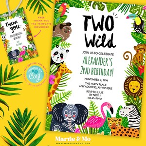 Editable Safari Birthday Invitation Two Wild 2nd Birthday Invite, Jungle safari birthday, Jungle animals safari animals birthday (JS4GB)