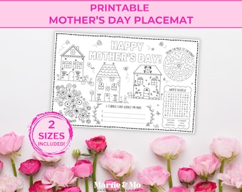 Napperon pour la fête des mères, napperon imprimable pour la fête des mères, feuille de coloriage pour la fête des mères, activité pour les enfants pour la fête des mères, téléchargement immédiat (PM9)