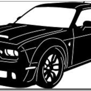 以下が含まれることがあります： 黒いグリルと大きなホイールを備えた、黒いダッジチャレンジャーの筋肉質な車