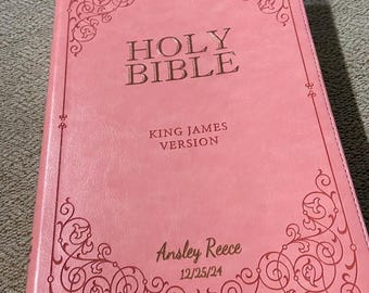PERSONALIZED *** KJV Giant-Print Bible - Imitation Leather - pink - Indexed *** Custom Name Imprint