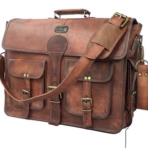 Bolso bandolera de cuero personalizado para hombre, bandolera para portátil de 18 pulgadas, bolso bandolera de cuero hecho a mano para hombre, piel flor.