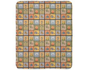 Manta polar con estampado de azulejos vintage / Manta de mosaico para acampar