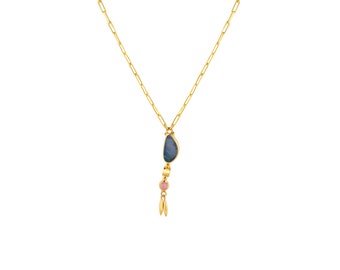 14K Gold Plated, Opal Necklace Crystal Quartz and Pink Tourmaline Stone Women's Design Necklace