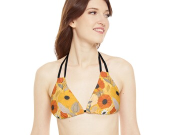 Yellow Floral Strappy Triangle Bikini Top