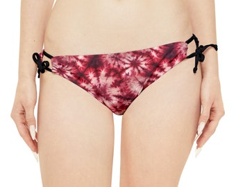 Bas de bikini bordeaux effet tie-dye à nouer sur les côtés