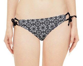 Black and White Loop Tie Side Bikini Bottom