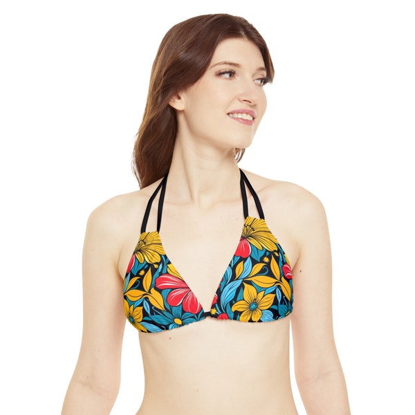 Tropical Floral Strappy Triangle Bikini Top