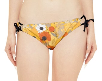 Yellow Floral Loop Tie Side Bikini Bottom