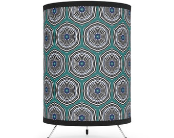 Blue Boho Tripod Lamp with High-Res Printed Shade, US\CA plug