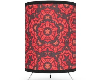 Boho Red Tripod Lamp with High-Res Printed Shade, US\CA plug