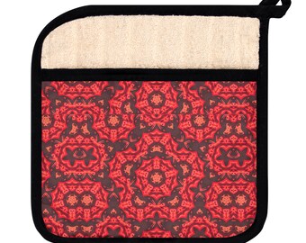 Red Boho Pot Holder with Pocket