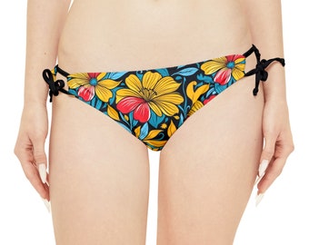 Tropical Floral Loop Tie Side Bikini Bottom