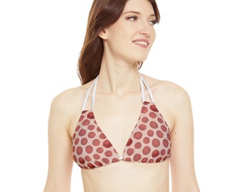 Pink Polka Dot Strappy Triangle Bikini Top