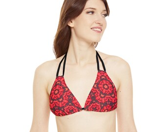 Boho Red Strappy Triangle Bikini Top