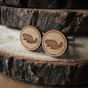 Busy Beaver Cufflinks. Beaver Cufflinks. Wood Cufflinks. Groomsmen Gift. Groom Gift. Gift For Men. Mens Gift. Gifts For Dad. Canadian. image 1