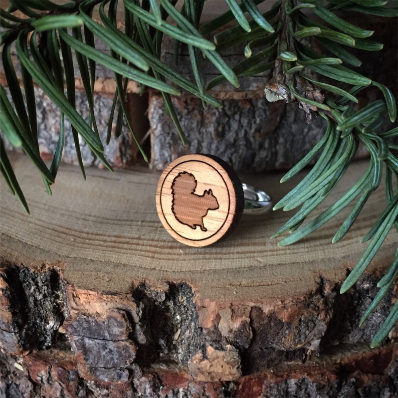 Smart Squirrel Ring. Squirrel Ring. Wood Ring. Gifts Under 20. Adjustable Ring. Laser Cut Ring. Gift For Her. Girlfriend Gift. Chipmunk Ring image 3