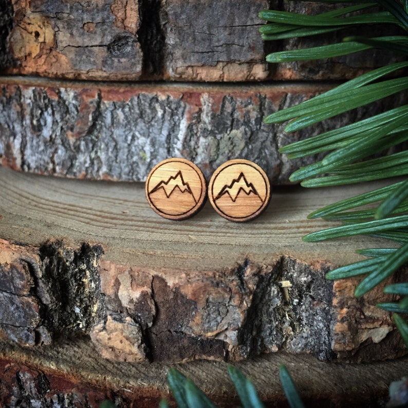 Mini Mountain Earrings. Wood Earrings. Stocking Stuffer. Mountain Mama. Bamboo Earrings. Gifts For Her. Gift For Women. Mountain Girl. PNW image 4