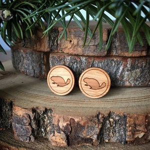 Medium Beaver Earrings. Wood Earrings. Stud Earrings. Laser Cut Earrings. Bamboo Earrings. Gifts For Her. Gift For Women. Canadian Beaver. image 3