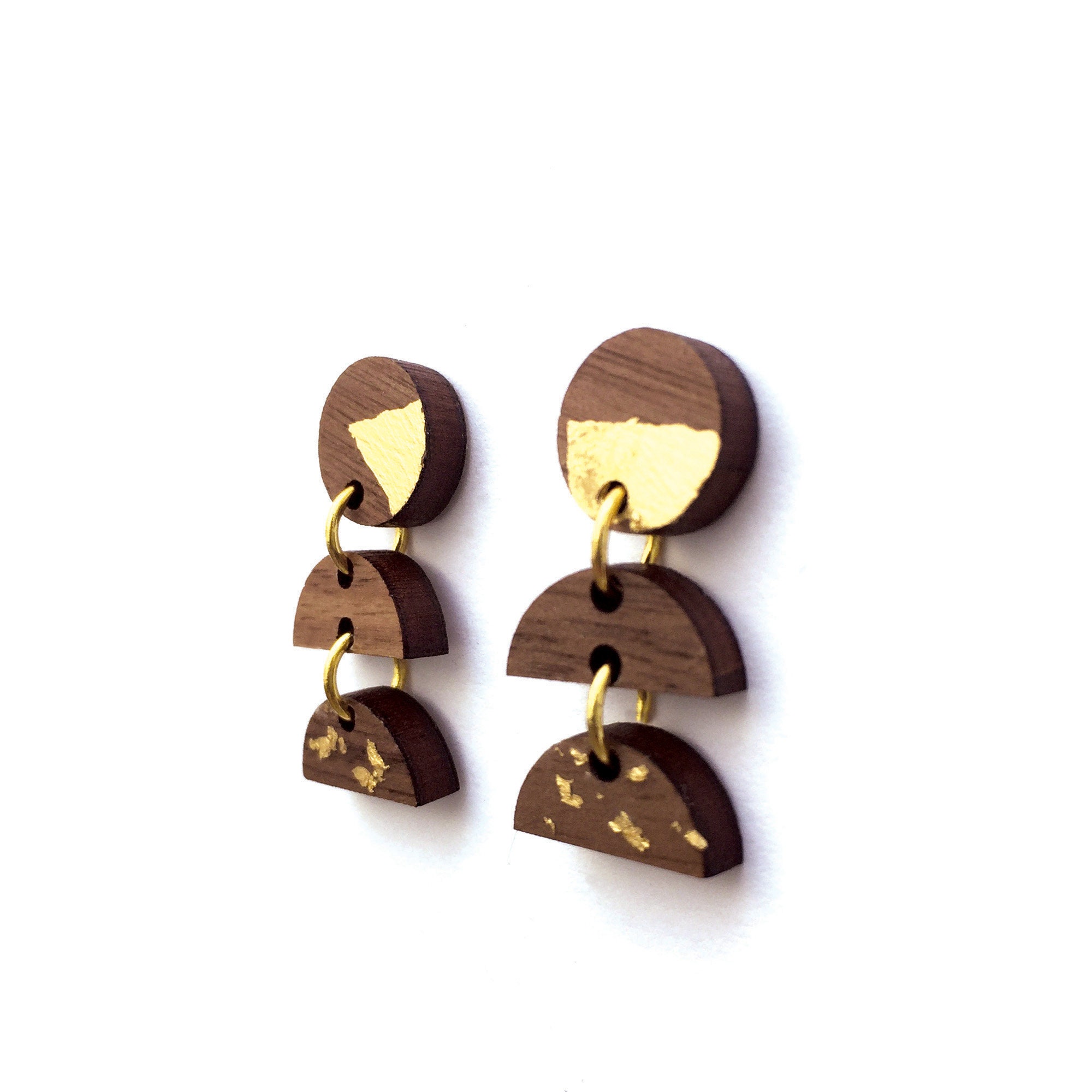 Wood and Gold Foil Dangle Earrings. Dangle Earrings. Wood | Etsy