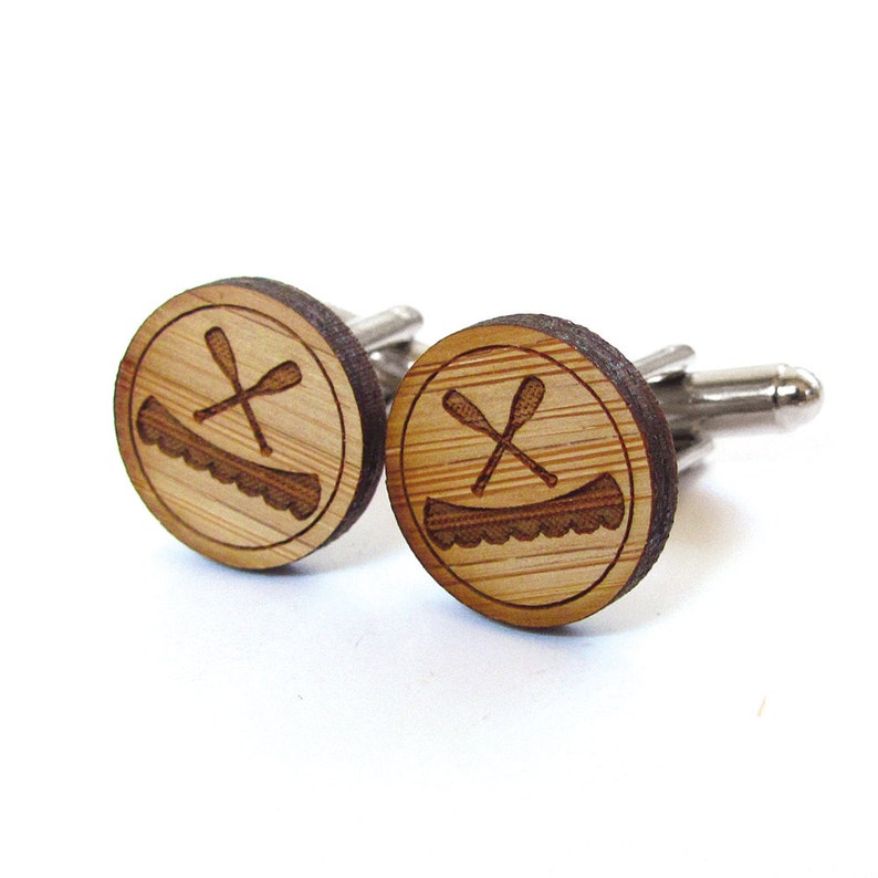 Canoe and Paddles Cufflinks. Canoe Cufflinks. Nautical. Wood Cufflinks. Groomsmen Gift. Groom Gift. Gift For Men. Mens Gift. Gifts For Dad. image 1