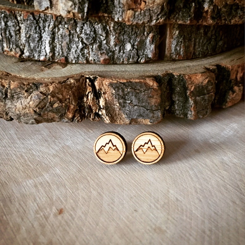 Mini Mountain Earrings. Wood Earrings. Stocking Stuffer. Mountain Mama. Bamboo Earrings. Gifts For Her. Gift For Women. Mountain Girl. PNW image 3