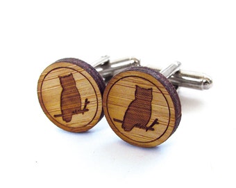 Wise Owl Cufflinks. Bird Cufflinks. Wood Cufflinks. Groomsmen Gift. Groom Gift. Gift For Men. Mens Gift. Gifts For Dad. Gifts Under 25. Owl.