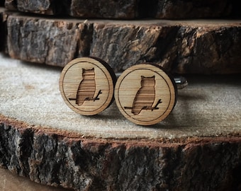 Wise Owl Cufflinks. Bird Cufflinks. Wood Cufflinks. Groomsmen Gift. Groom Gift. Gift For Men. Mens Gift. Gifts For Dad. Gifts Under 25. Owl.