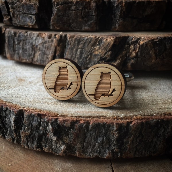 Wise Owl Cufflinks. Bird Cufflinks. Wood Cufflinks. Groomsmen Gift. Groom Gift. Gift For Men. Mens Gift. Gifts For Dad. Gifts Under 25. Owl.