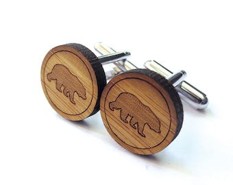 Big Bear Cufflinks. Bear Cufflinks. Wood Cufflinks. Groomsmen Gift. Groom Gift. Gift For Men. Mens Gift. Gifts For Dad. Gifts Under 25. Bear