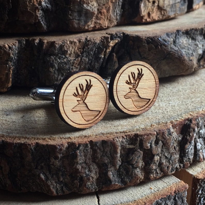 Deer Cufflinks. Stag Cufflinks. Wood Cufflinks. Stag Head. Deer Head. Groomsmen Gift. Groom Gift. Gift For Men. Mens Gift. Gifts For Dad. image 1