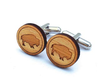 Bison Cufflinks. Buffalo Cufflinks. Wood Cufflinks. Wild West. Groomsmen Gift. Groom Gift. Gift For Men. Mens Gift. Gifts For Dad. Cowboy.