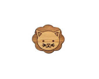 Cute Lion Pin. Cat Pin. Wood Pin. Wood Lapel Pin. Tie Pin. Lapel Pin. Feline Pin. Cat Lady. Little Lion. Big Cat Pin. Bamboo Pin. Lion Lover