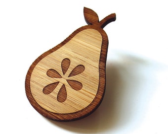 Fresh Pear Pin. Pear Pin. Pear Brooch. Wood Brooch. Wood Pin. Bamboo Pin. Laser Cut Pin. Teacher Gift. Gifts for her. Fruit Pin. Mom Gift.