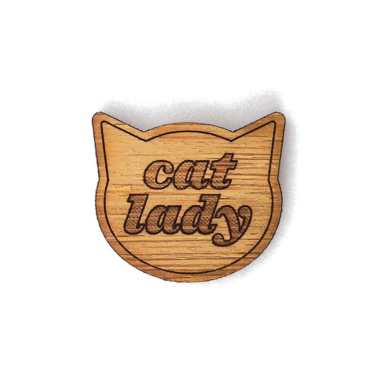 Cat Lady Pin. Cat lady. Wood Tie Pin. Wood Lapel Pin. Tie Pin. Lapel Pin. Cat Lover Gift. Cat Pin. Cat Pin Brooch. Cat Brooch. Gifts for her image 2