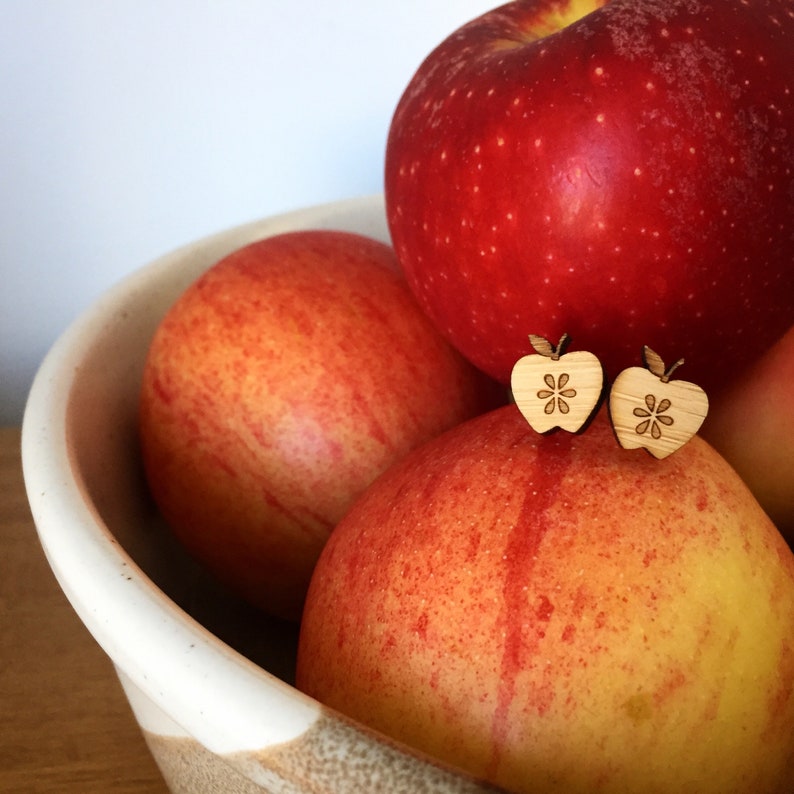 Apple Earrings. Wood Earrings. Stud Earrings. Cute Earrings. Gifts For Mom. Gifts For Her. Gifts Under 20. Stocking Stuffer. Teacher Gift image 6