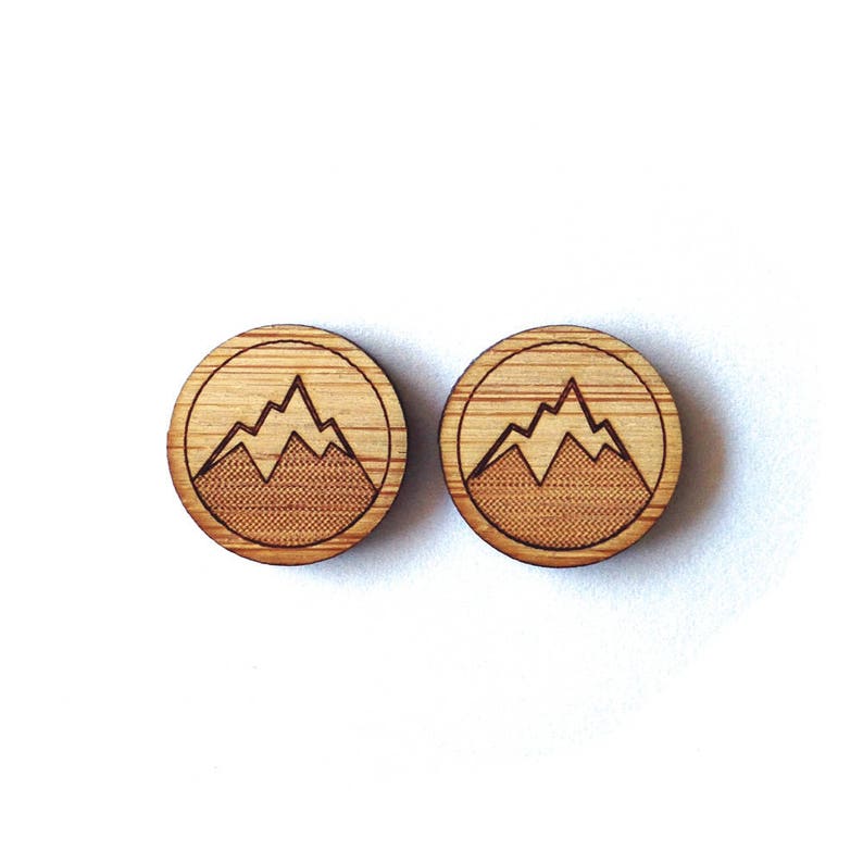 Medium Mountain Earrings. Mountain Earrings. Wood Earrings. Stud Earrings. LaserCut Earrings. Bamboo Earrings. Gifts For Her. Gift For Women image 2