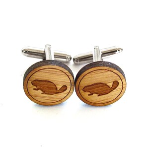 Busy Beaver Cufflinks. Beaver Cufflinks. Wood Cufflinks. Groomsmen Gift. Groom Gift. Gift For Men. Mens Gift. Gifts For Dad. Canadian. image 3