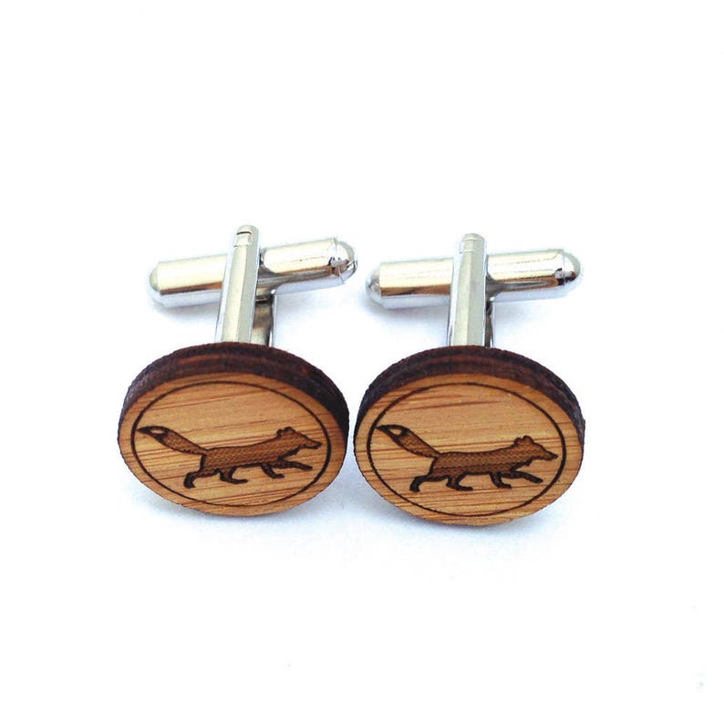 Fantastic Fox Cufflinks. Fox Cufflinks. Woodland. Wood Cufflinks. Groomsmen Gift. Groom Gift. Gift For Men. Mens Gift. Gifts For Dad. Fox. image 2