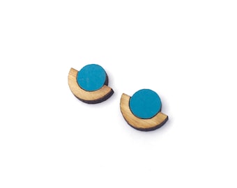 Peacock Blue Geometric Earrings. Geometric Earrings. Wood Earrings. Minimalist. Stocking Stuffer. Memphis Design. Gifts For Her. Anniversary