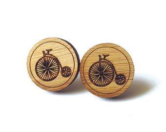 Medium Penny farthing Earrings. Bike Earrings. Wood Earrings. Stud Earrings. Laser Cut Earrings. Bamboo Earrings. Gifts For Her.